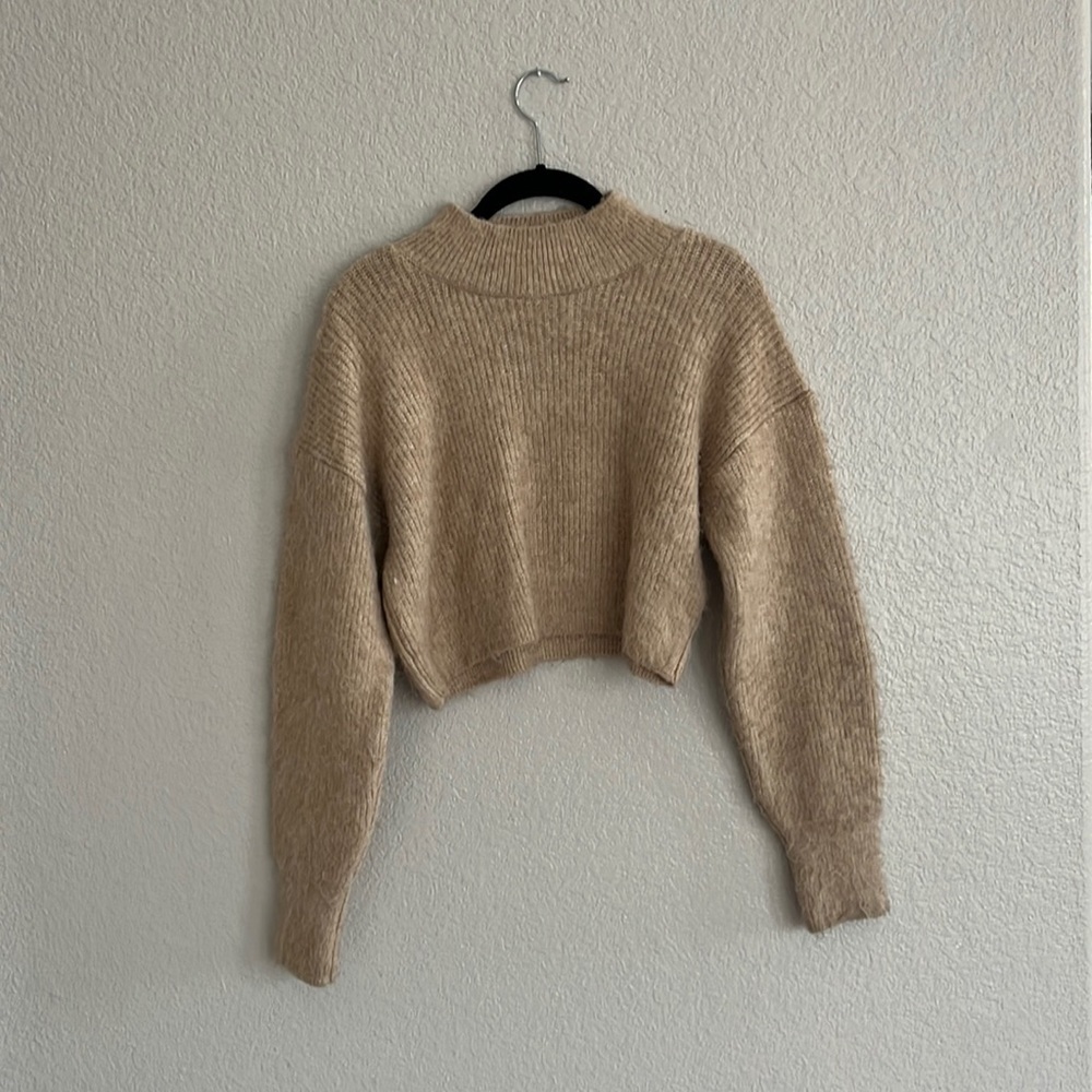 Top shop Long Sleeve Mock Neck‎ Cropped Sweater Pullover Sweater Lantern Sleeve